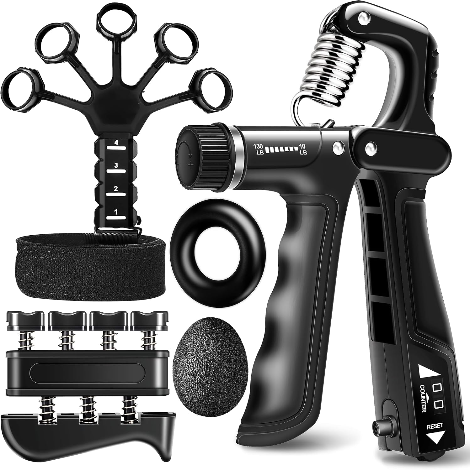 Grip Strength Trainer Kits (5 Pack), Forearm Strengthener with Adjustable Resistance, Grip Strength Tester, Finger Strengthener, Hand Gripper Strengthener for Muscle Building Injury Recover